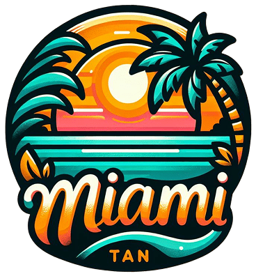 Miami sunset logo with palm trees.